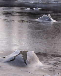 Ice on rocks near Oak Island